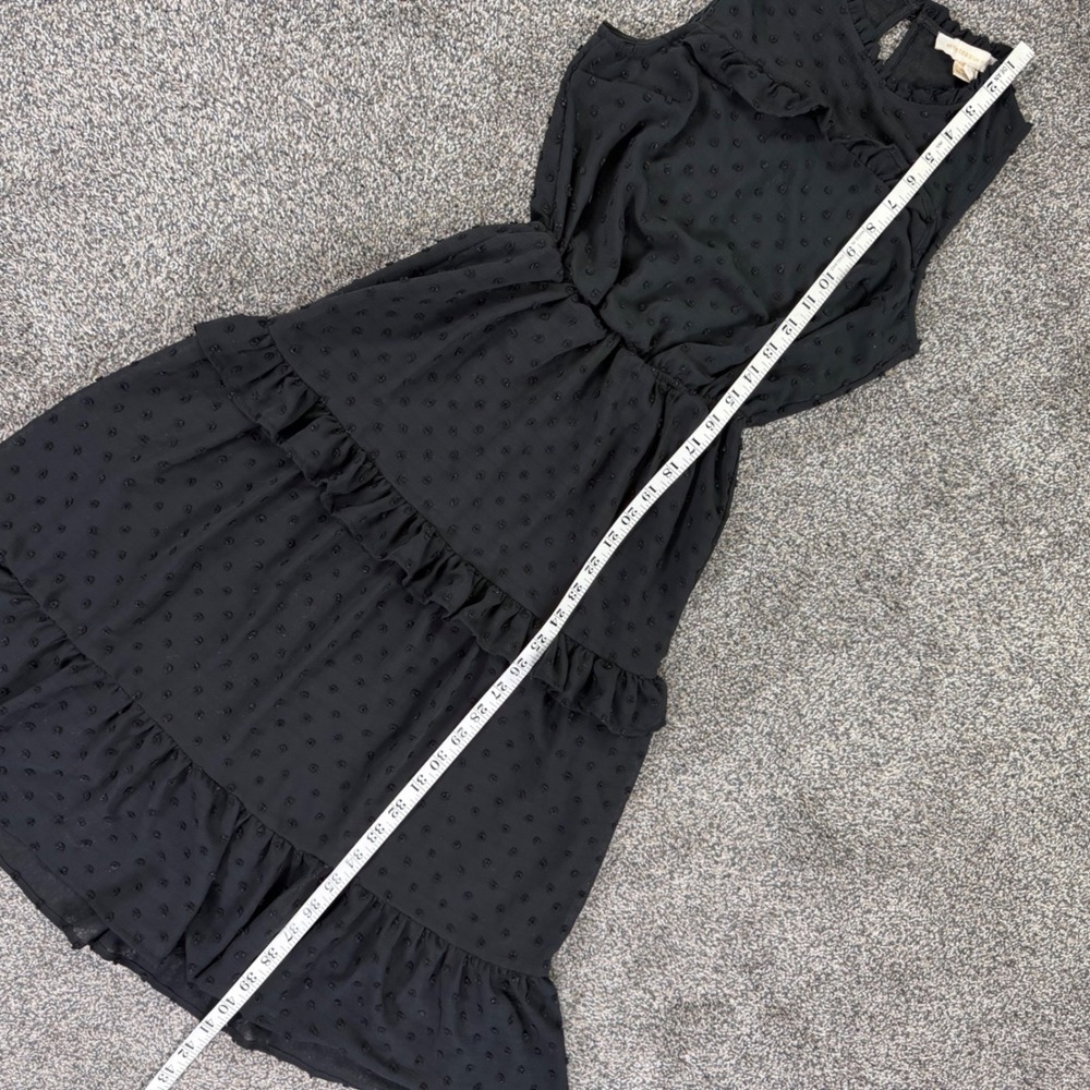 Monteau Los Angeles Black Clip Dot Tiered Ruffle Sleeveless Midi Dress Womens XS - Picture 7 of 9